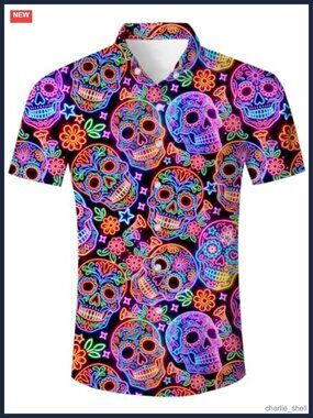 Mens Hawaiian Shirt 3D Graphic Button Down Short Sleeve Polyester Spandex